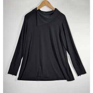 Sympli Top Womens 12 Black Asymmetrical Cowl Neck Zip Cuff Stretch Lagenlook